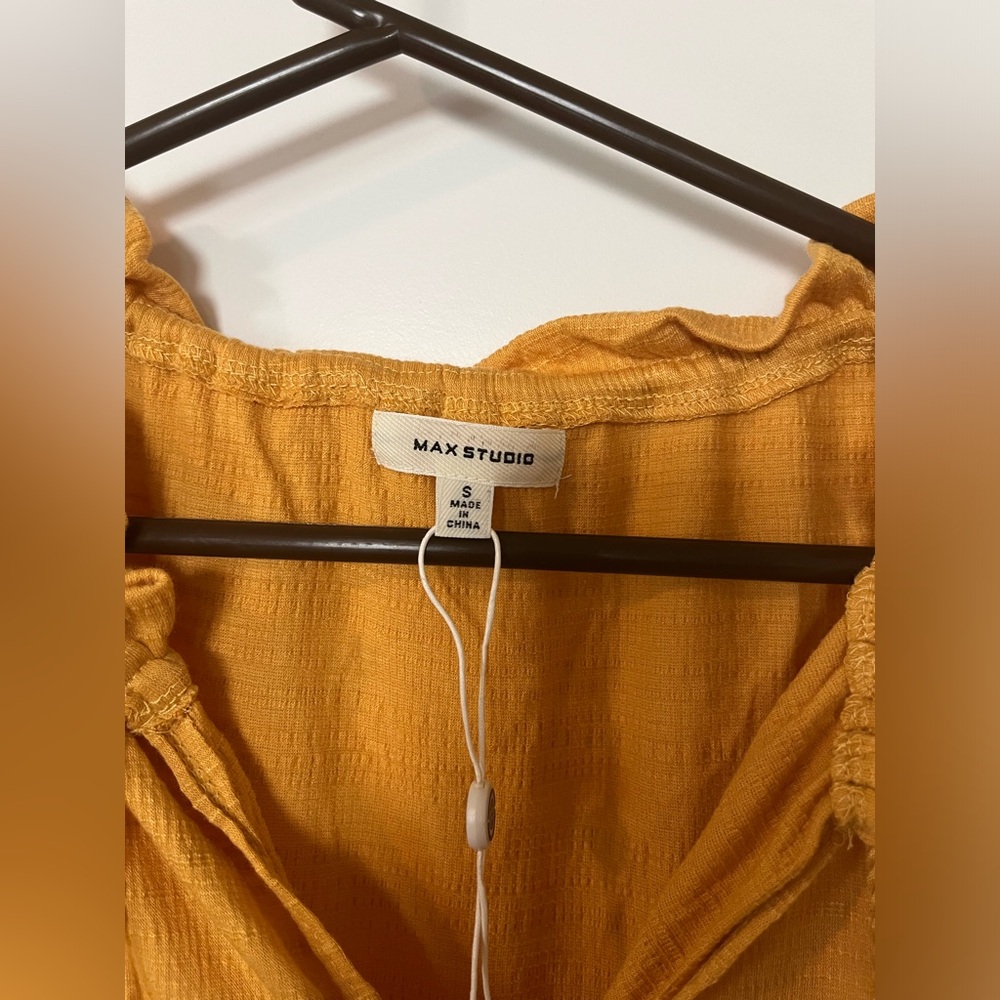 Super Beautiful Mustard Yellow Max Studio Tiered Flutter Dress - Size Small - Picture 4 of 7